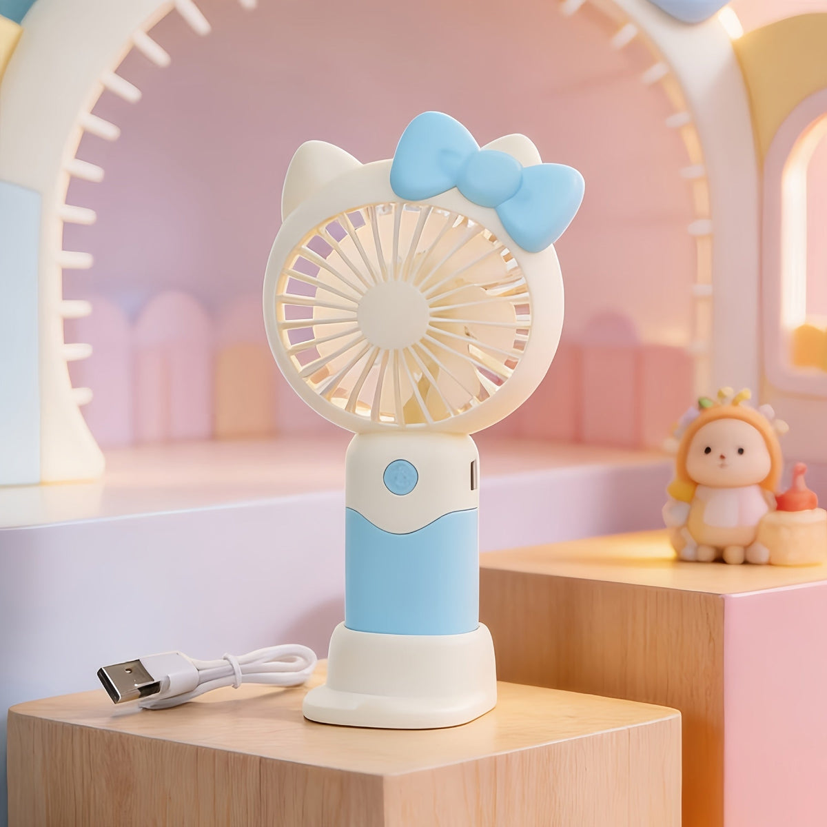 Hello Kitty Mini Fan USB Rechargeable Handheld Portable | Cute Sanrio Detachable Desktop Electric Fan for Girls Kids | 2-in-1 Handheld & Desk Fan for Travel Office School Home | Blue Pink Purple