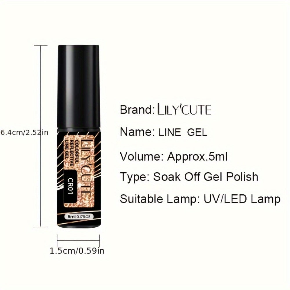 Glitter Liner Nail Art Gel 5ml Super Reflective – Ultra Fine Brush Tip Nail Art Drawing Gel for Stripe Line & Detail Designs, Long Lasting UV LED Nail Art Liner Gel for Salon & DIY Home Women