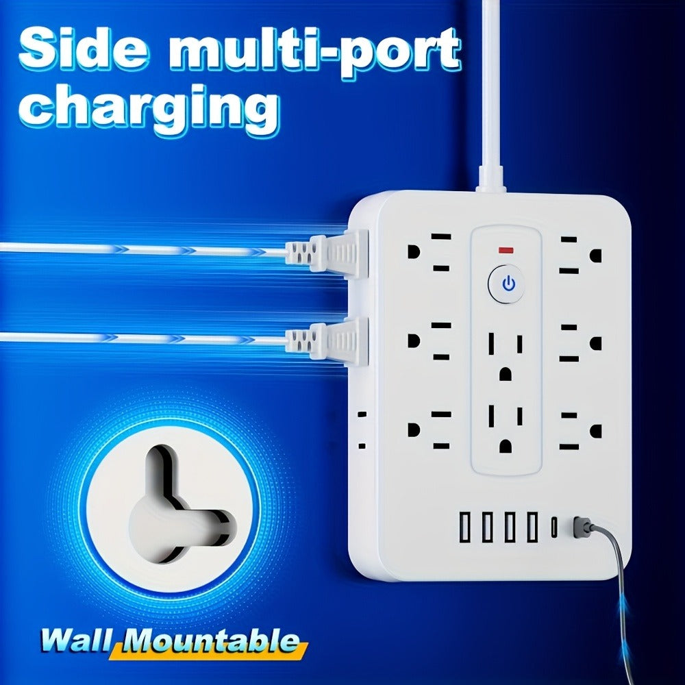 Compact Flat Plug Power Strip 20-in-1, 14 AC Outlets & 6 USB Ports (4 USB-A + 2 USB-C), Lightning Surge Protection, Space-Saving Extension Cord for Home Travel Office Kitchen – Overload Protection
