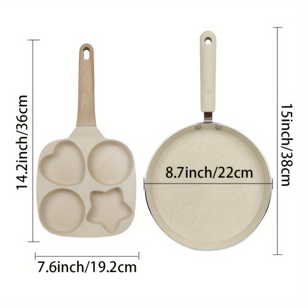 Non-Stick Cookware Set 5-Piece Beige – Pumice Stone Coating Egg Frying Pan Pancake Skillet with Kitchen Utensils | Aluminum Induction Compatible Home Cooking Set for Eggs Pancakes & Breakfast