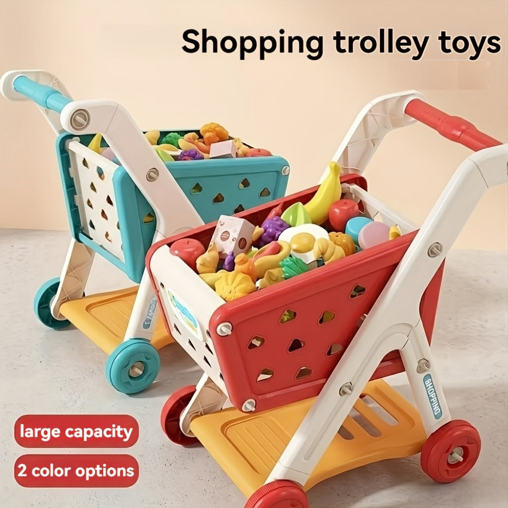 Pretend Play Shopping Cart Set with Toy Food for Grocery Store Role Play