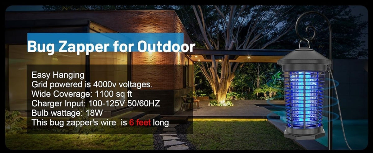 Bug Zapper Electric Indoor Outdoor – 4000V High Voltage UV 365nm 18W Mosquito Killer Fly Zapper with 6ft Cord, ABS Fireproof Safety Housing, Removable Tray & Cleaning Brush for Backyard Patio Garden Camping – Black