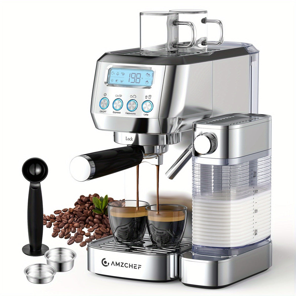 Espresso Machine 20 Bar with Automatic Milk Frother – Dual Boiler Coffee Maker, Touch Control, Cappuccino & Latte Machine with Dual Wall Filters, Includes Milk Frother, Easy to Use for Home & Gifts