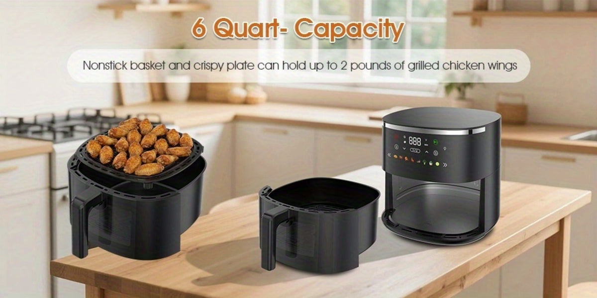 Air Fryer 6QT with 8 Preset Functions, Visible Window, Adjustable Temperature & Timer – Large Capacity Oil-Free Cooker for Crispy Fries, Chicken, Vegetables & More, Easy to Clean Home Kitchen