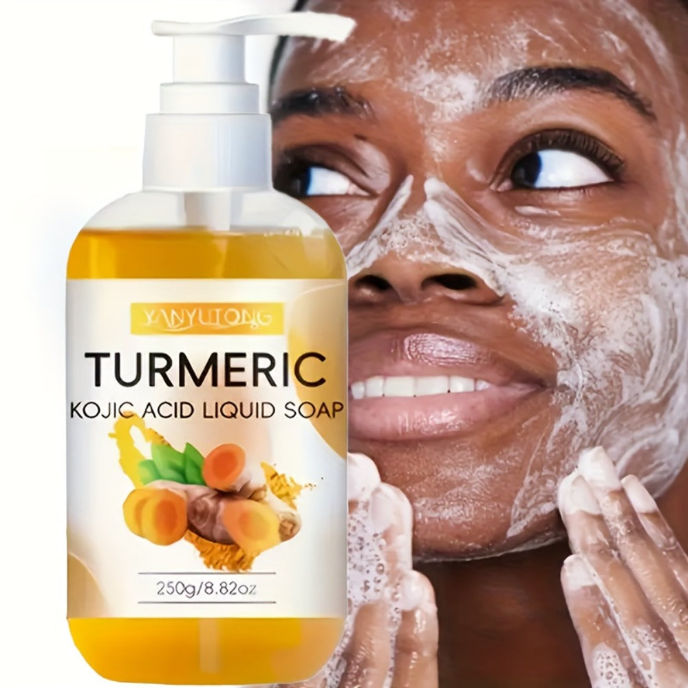 Turmeric Kojic Acid Liquid Soap 250g – Skin Brightening Body Wash for Dark Spots, Even Skin Tone, Deep Cleansing Rich Foam, Long-Lasting Fragrance, Gentle for All Skin Types