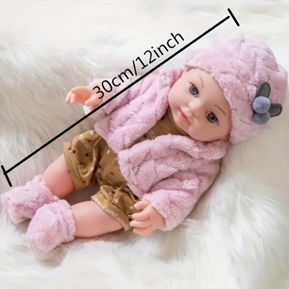 Bunny Ear Baby Doll 12 Inch Pink – Fluffy Bunny Ears Soft PVC Realistic Newborn Comfort Doll, Cute Plush Toy for Boys & Girls Ages 3+, Birthday Easter Holiday Gift for Kids