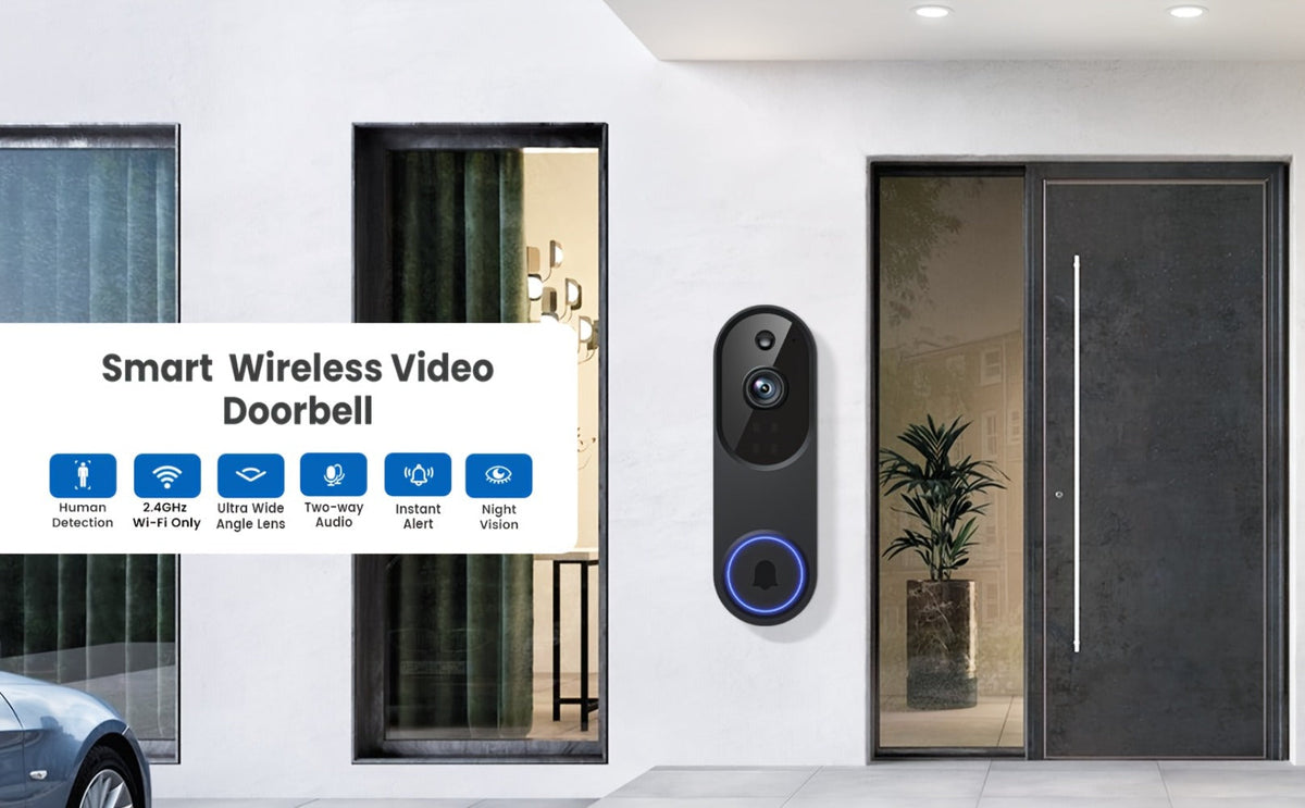 166° Wide Angle Video Doorbell 720P 2.4G 5G Dual-Band WiFi – Color Night Vision, AI Vehicle & Person Detection, Two-Way Voice, No Wiring, Real-Time App View, Single or 2-Pack, Black