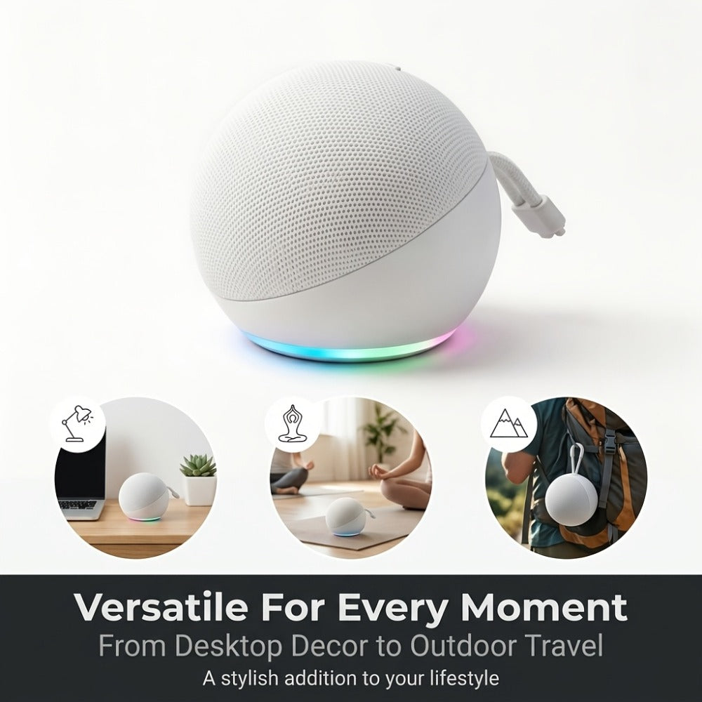 Spherical Bluetooth Speaker with RGB LED Light – Wireless Subwoofer, TWS Stereo Pairing, Portable Base, 360° Surround Sound, Globe Shape Wireless Speaker for Home, Desktop & Holiday Gifts