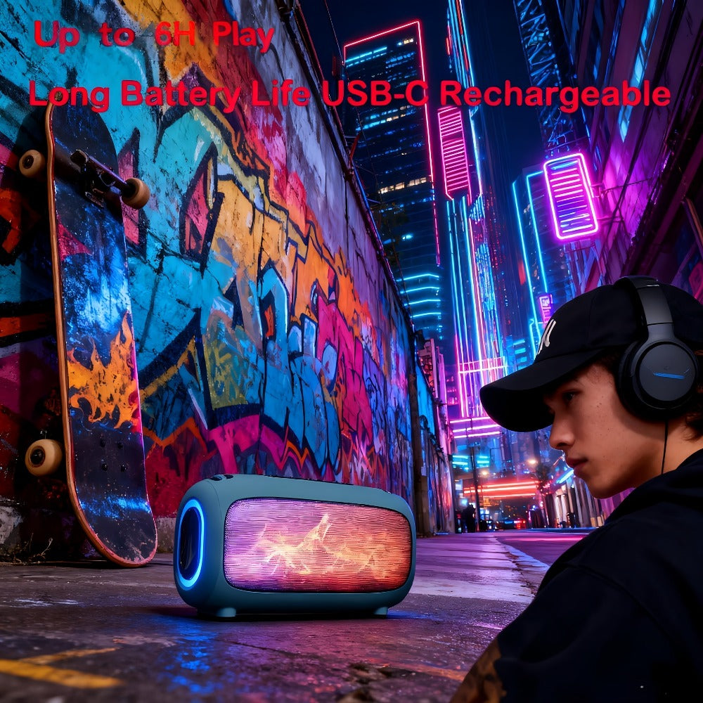 LED Light Bluetooth 5.3 Speaker with TWS Pairing – 1800mAh All-Day Playtime, Bass Boost, AUX & TF Card Input, Small Portable Wireless Speaker for Outdoor, Gift Idea