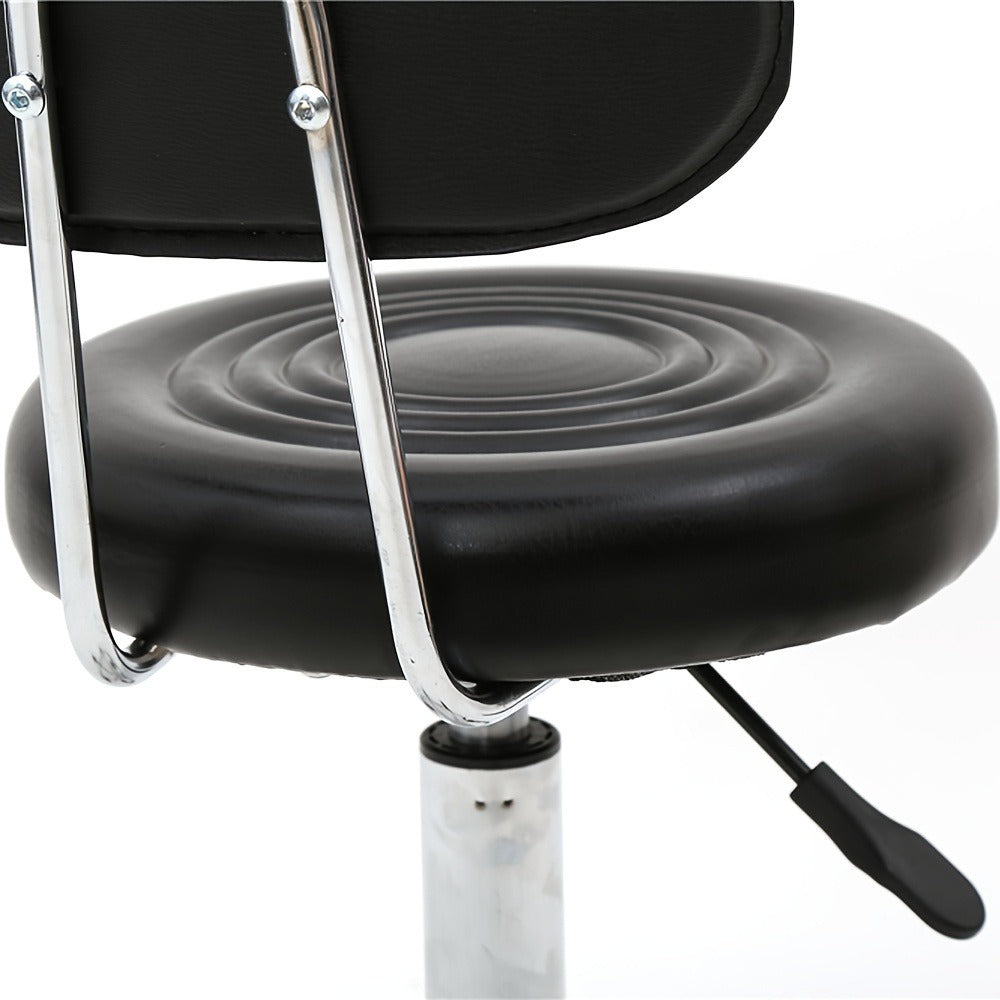 Cushioned Salon Stool with Backrest & Adjustable Height 18.9"-22.8" - Round 360° Swivel Chair for Hair Salon Spa Barbershop Office Home, Chrome Base, Black