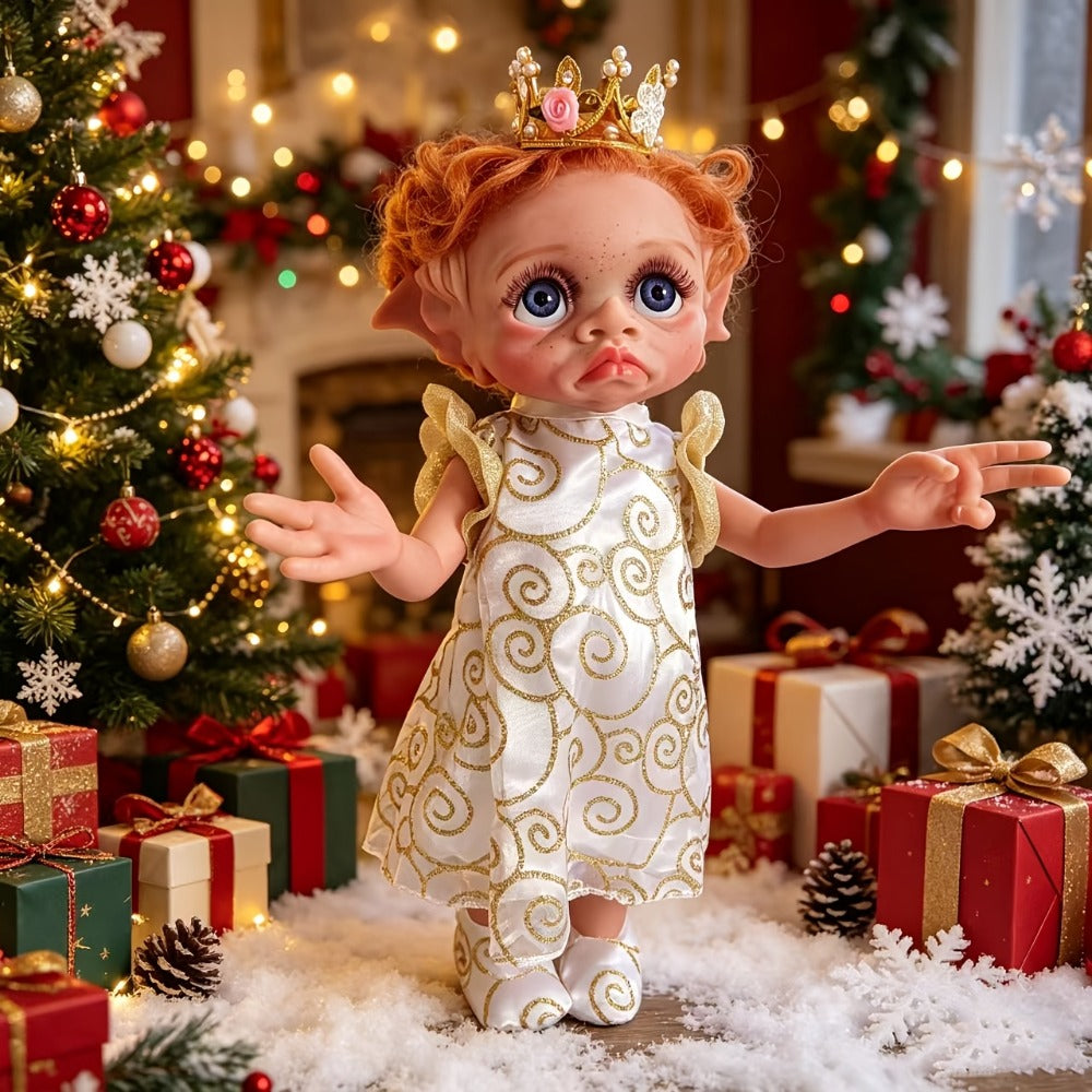 15-Inch Fairy Elf Reborn Doll with Wavy Hair and Random Crown