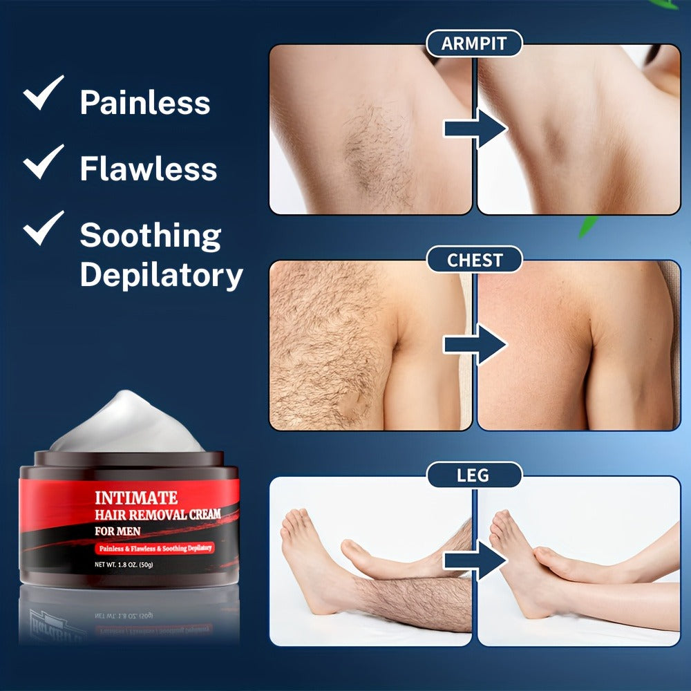 Depilatory Cream for Men Chest & Back Fast-Acting Body Hair Removal 1.8 oz 50g – Gentle Formula for Coarse Unwanted Hair, Razor-Free Smooth Skin, 1/2/3 Bottle Value Pack