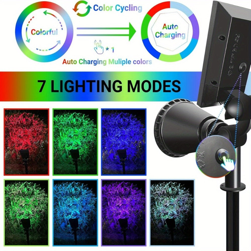 Solar Landscape Lights 2-in-1 Wall & Ground – Independent Adjustable Solar Panel Auto On/Off | 8 Color Modes Outdoor Solar Spotlight for Garden, Driveway, Sidewalk & Pool Area | IP44 Waterproof