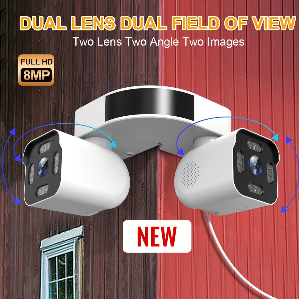 8MP Dual Lens PTZ Security Camera Outdoor Indoor WiFi Wireless Surveillance Camera 360° Panoramic View Corner Mount Full Color Night Vision Waterproof IP66