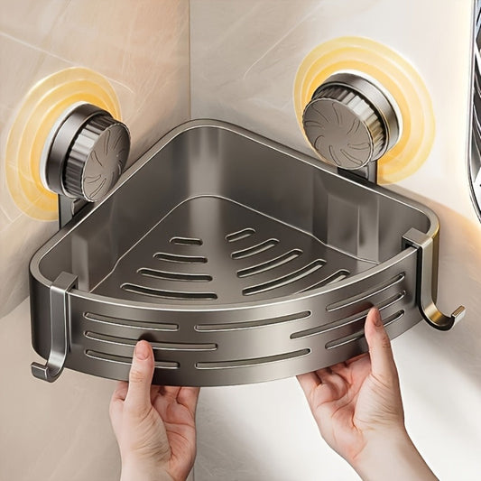 Shower Corner Shelves, 4-Pack Suction Cup Caddies with Hooks in Gray