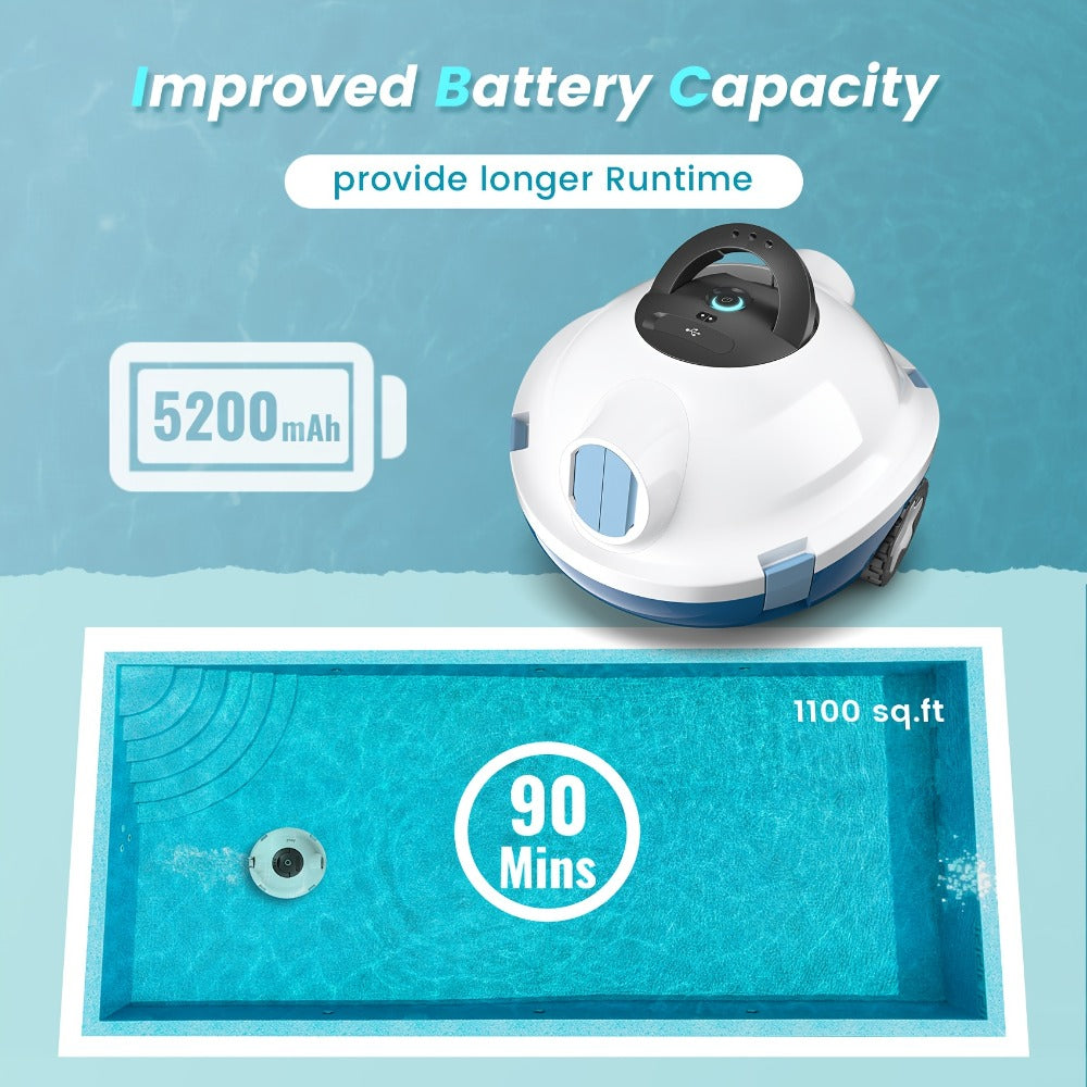 Cordless Robotic Pool Cleaner with 90-Min Runtime – Self-Parking Auto Vacuum | Floating Bracelet Retrieval | Covers 65Ft / 1100 Sq Ft | Lightweight for Above Ground & In-Ground Flat Bottom Pools | 5 Colors