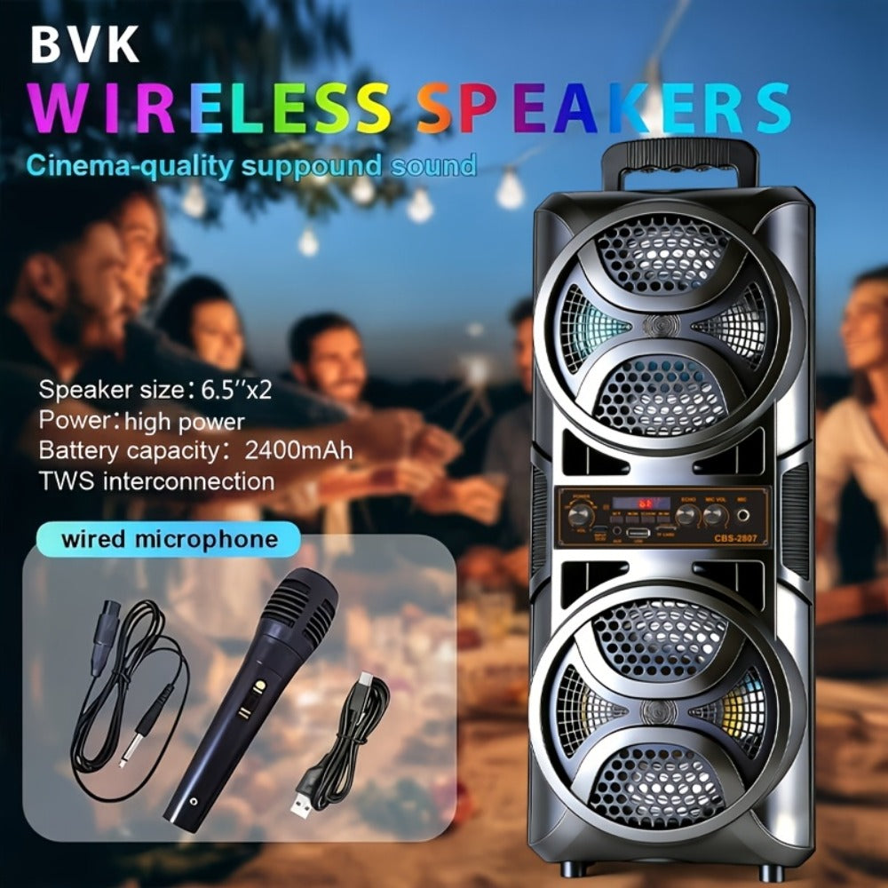 RGB Dual Speaker Portable Bluetooth Stereo Sound System with Subwoofer, Ambient Lighting, Two Speaker Sizes, Deep Bass for Party, Camping, Home Entertainment