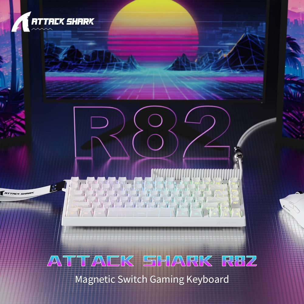 Hall Effect Mechanical Gaming Keyboard Attack Shark R82HE 80% – 0.005mm Rapid Trigger, 8000Hz Polling Rate, Hot Swap, PBT Keycaps, 5-Layer Sound Isolation, RGB, DKS, Snap Tap for PC & Mac | White & Pink