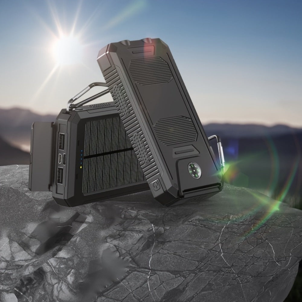 Solar Power Bank 20000mAh Portable Charger for Camping Hiking Outdoor Survival – Dual USB LED Flashlight Compass Emergency Battery Pack for iPhone Android – Black Orange