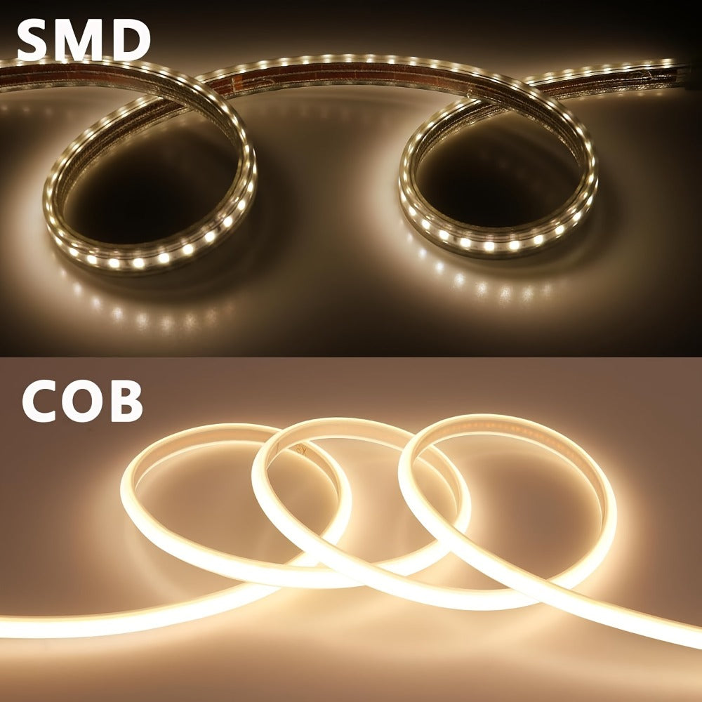 COB LED Strip Lights 10M 33ft 110V Connectable High Brightness Flexible Rope Light – No Dark Spots Indoor Outdoor Ceiling Kitchen Cabinet Closet Landscape Decor White Warm White