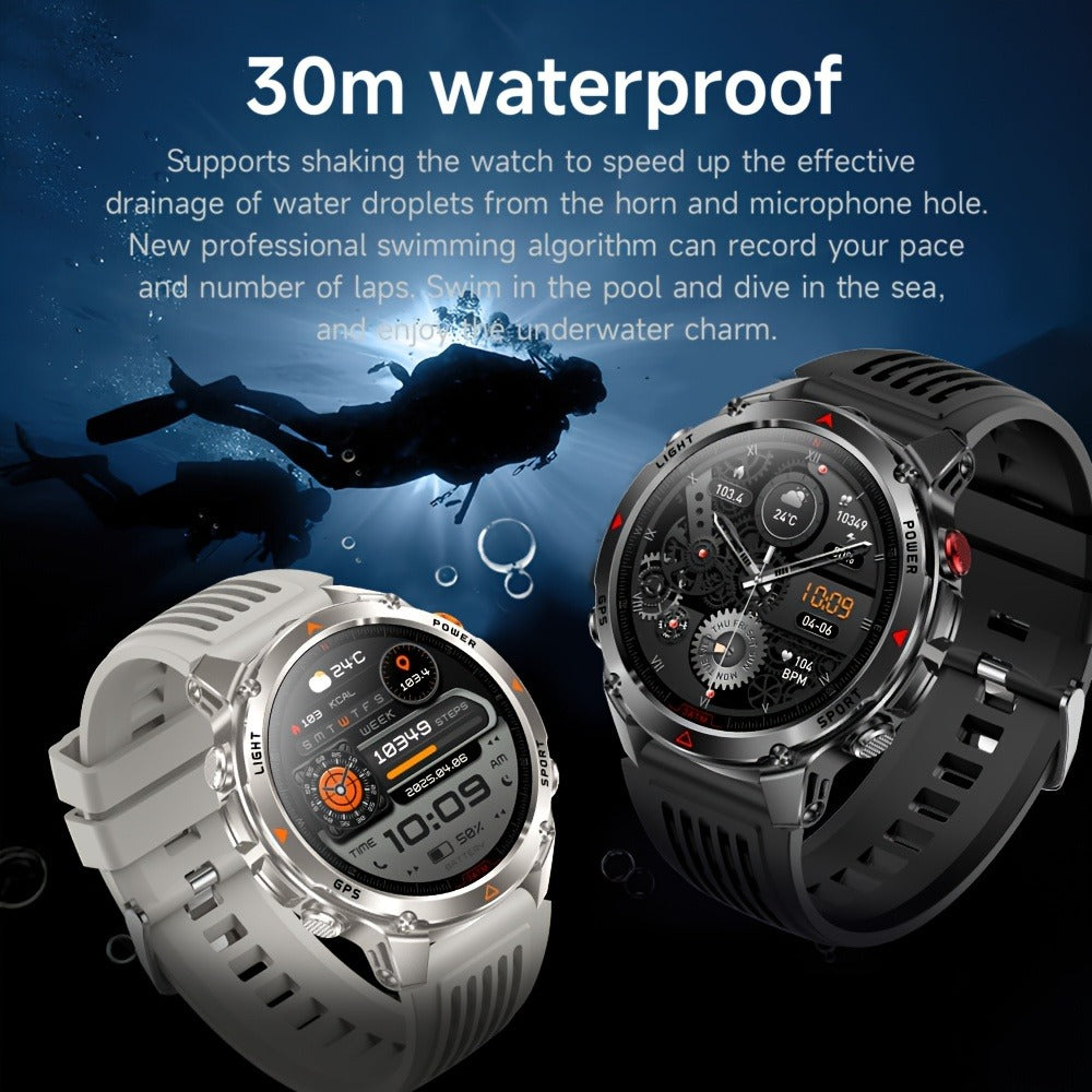 IPX8 Waterproof GPS Smartwatch for Men Outdoor Adventure 3ATM 1.46 Inch IPS Display Multi-Sport Tracking Wireless Calling Message Notifications Compatible with Android iPhone – Black Steel Silver Camouflage