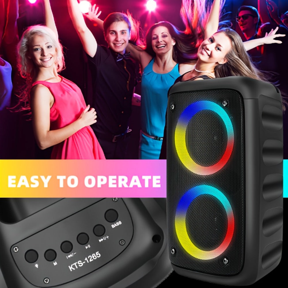 Wireless Bluetooth Speaker with Color LED Lights, MOKiN KTS-1265 Portable Party Speaker, Bass Boost, FM Radio, TF Card, USB, Type-C, Lightweight for Outdoor Travel Home Parties