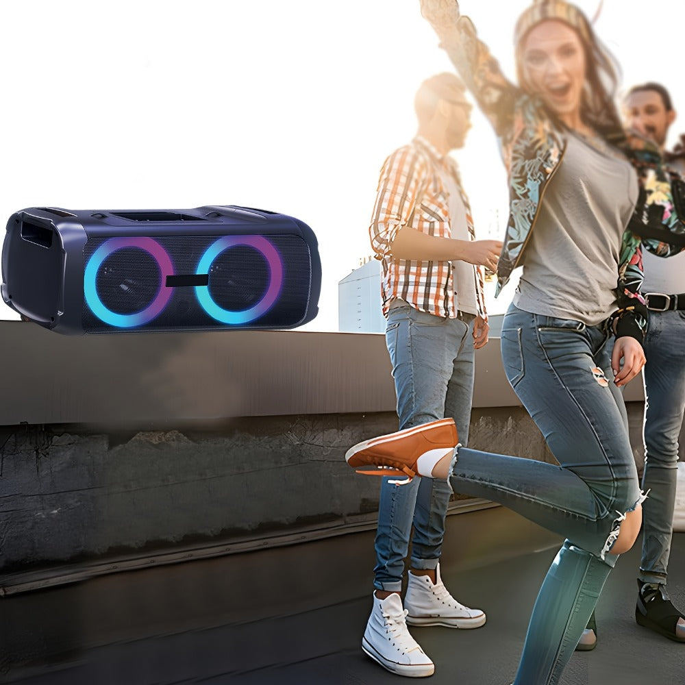 Large Outdoor Party Speaker with Dual 6.5" Subwoofer & LED Lights, Loud Portable Bluetooth Speaker with Shoulder Strap, Phone Tray, Mic Input, TWS Pairing, TF/USB/AUX, 5H Battery for Camping Beach Garage Parties
