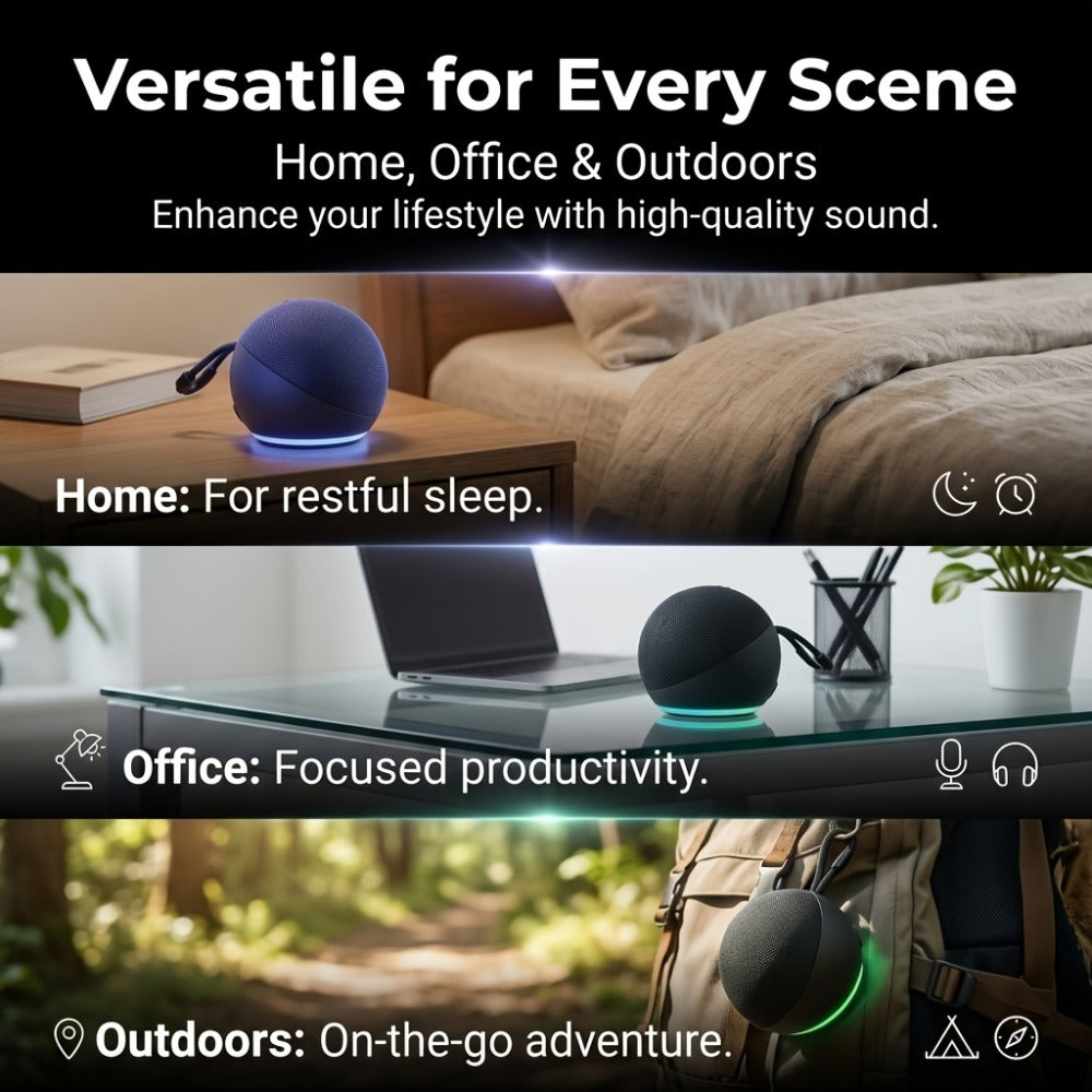 Spherical Bluetooth Speaker with RGB LED Light – Wireless Subwoofer, TWS Stereo Pairing, Portable Base, 360° Surround Sound, Globe Shape Wireless Speaker for Home, Desktop & Holiday Gifts