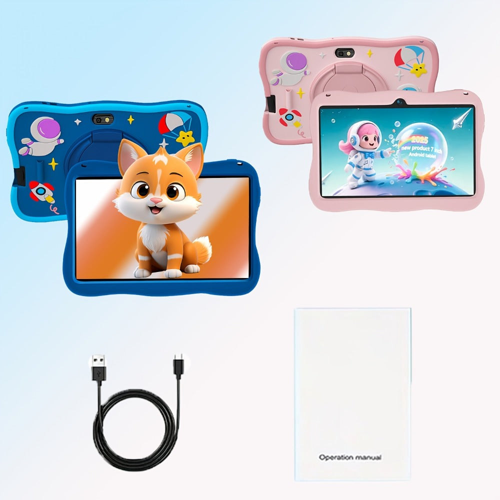 Kids Tablet 7 Inch Android 14, 5GB RAM 32GB Storage, Protective Case Included, Google Kids Space, Parental Controls, WiFi Bluetooth YouTube, 2026 Upgraded Educational Gift for Toddlers Boys Girls Ages 3-12, Pink & Blue