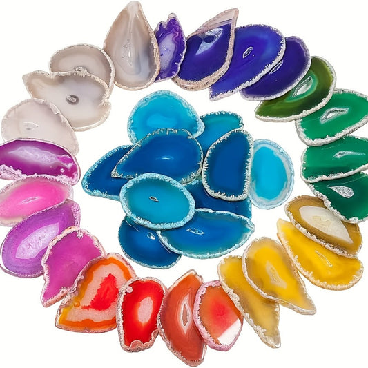 Agate Slice Pendants, 20-Piece Mixed-Color Set, Polished & Drilled for Jewelry and Crafts