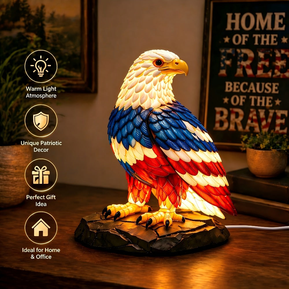 Boho Retro Stained Eagle Night Light – 3D Resin Animal Table Lamp, Vintage Colorful Stained Glass Effect Desk Light for Bedroom Home Decor, Creative Birthday Christmas Gift for Eagle Lovers