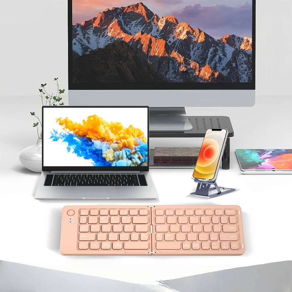 Folding Wireless Keyboard KLZO B023 Dual-Fold Magnetic – Slim Portable Bluetooth Keyboard, Ultra-Long Battery Life, Multi-Device Compatible for iPhone, iPad, Android, Windows, Mac | White, Green, Black
