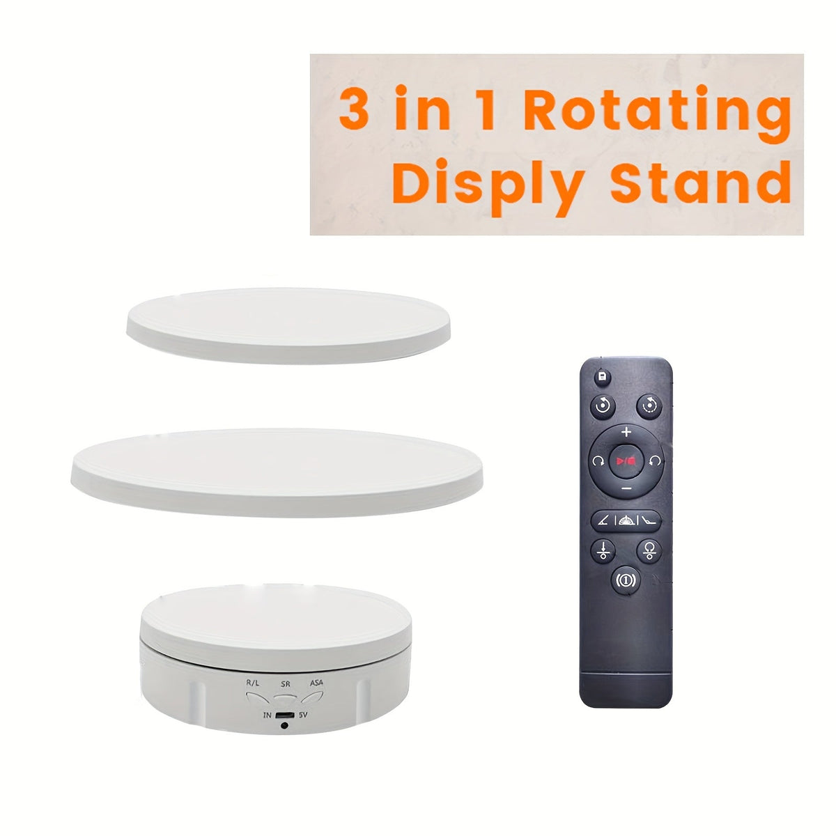 JANCHUN 3-in-1 360° Rotating Display Stand for Epoxy Glitter Tumbler | 5.74"/7.08"/8.06" Sizes, Remote Control, Adjustable Speed & Angle, Silent USB-Powered Turntable for Photography & Product Display