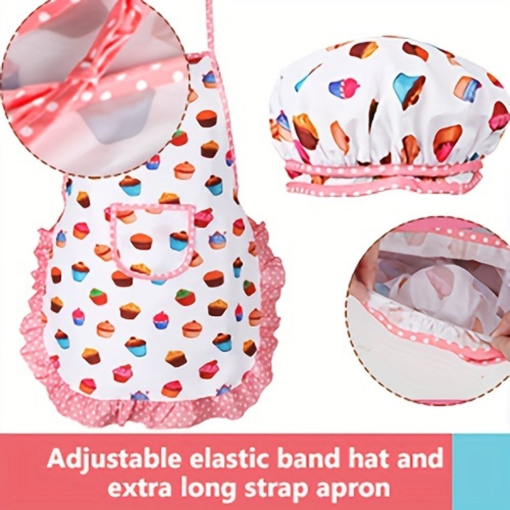 Kids Pretend Baking Set, 24-Piece Chef Hat and Apron with Play Accessories