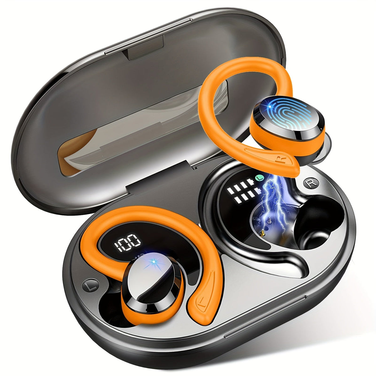48H Wireless Sport Earbuds Q38 Bluetooth 5.3 with 14.2mm Driver Stereo Sound – Earhook Noise Cancelling Mic Over-Ear Headset for Workout Running Gym Outdoor Sports