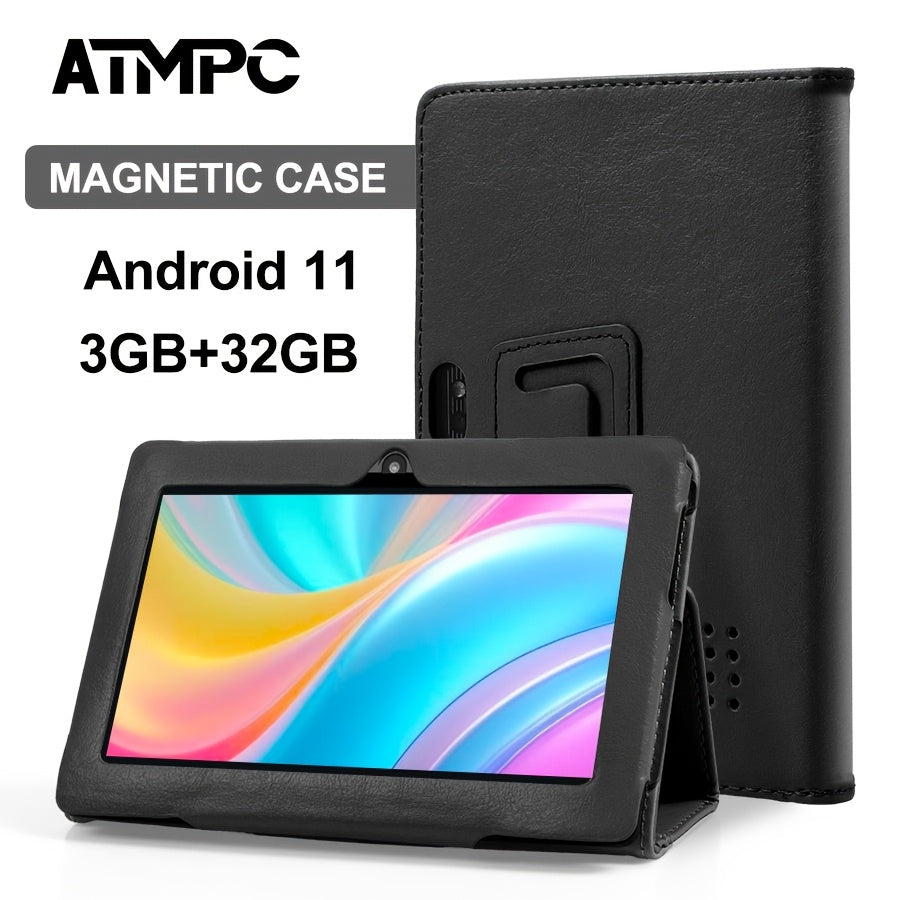 ATMPC 7 Inch Android 11 Gaming Tablet with Magnetic Case | 3GB RAM 32GB ROM 128GB Expandable, Quad-Core, HD IPS Display, 2.4GHz Wi-Fi, Bluetooth, Mini Tablet PC for Kids School Office Gaming