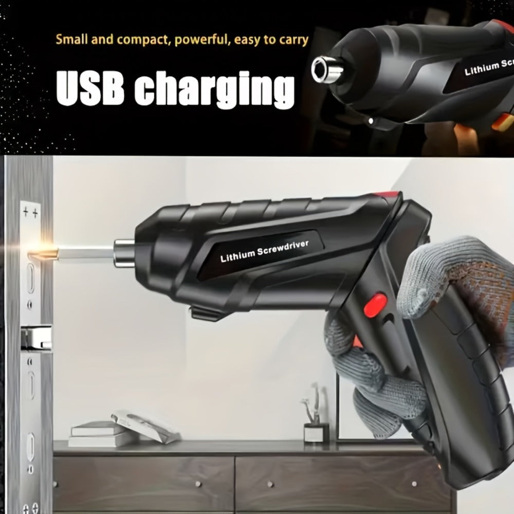 Cordless Electric Screwdriver Mini Drill – Rechargeable Lithium Battery, Compact Design for DIY Repairs & Tight Spaces, Easy One-Hand Operation, Includes Drill Bit Accessories