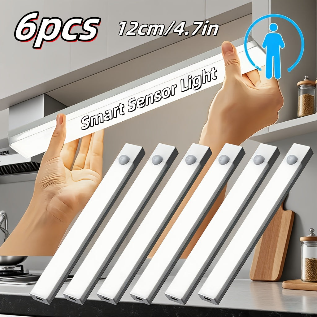 Motion Sensor Cabinet Light 6 Pack Wireless - USB Rechargeable 800mAh LED Night Light, 3 Brightness Modes, Adhesive Mount for Kitchen, Bedroom, Stairs, Closet, Hallway & Home Office
