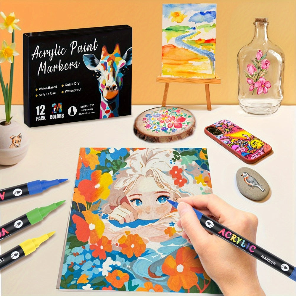 Double-Ended Acrylic Paint Pens 48 72 Colors Bulk Pack – Waterproof Dual Tip Markers for Rock Painting Fabric Metal Glass Wood Canvas Ceramics Eggs Pumpkins Artist Crafter Gift