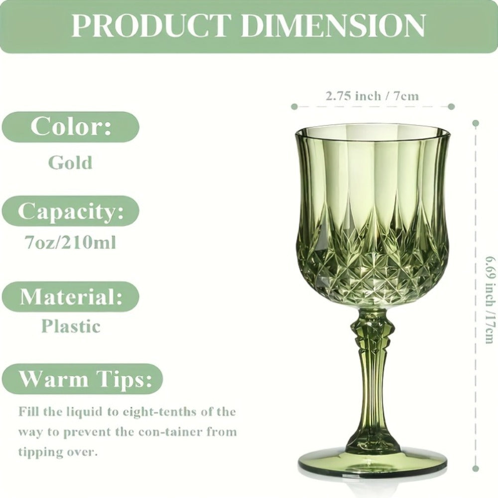 Plastic Wine Glasses 24 Pack – Colorful Shatterproof Goblets for Parties, Weddings & Events – Reusable Vintage-Style Stemmed Cups – Lightweight Bulk Drinkware in Pink, Gold, Blue, Rose Gold & Green