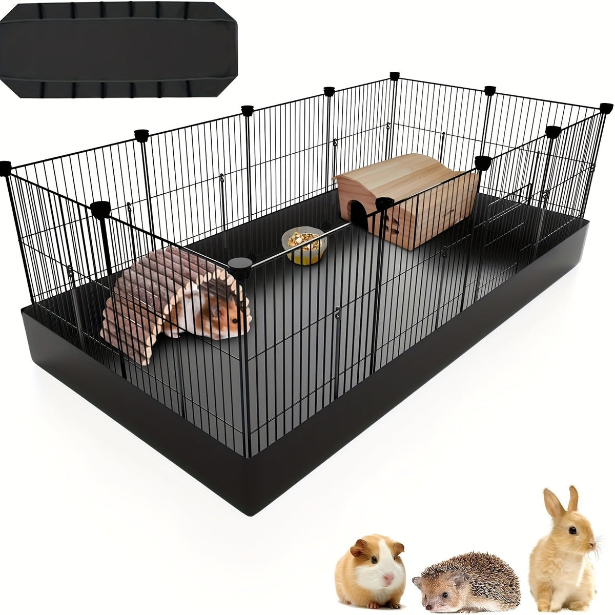 Small Animal Playpen & Guinea Pig Cage – 48'' C&C Cage with PVC Bottom Liner, One-Hand Release Hook & Triple Fixing, Indoor Enclosure for Rabbit, Bunny, Hedgehog