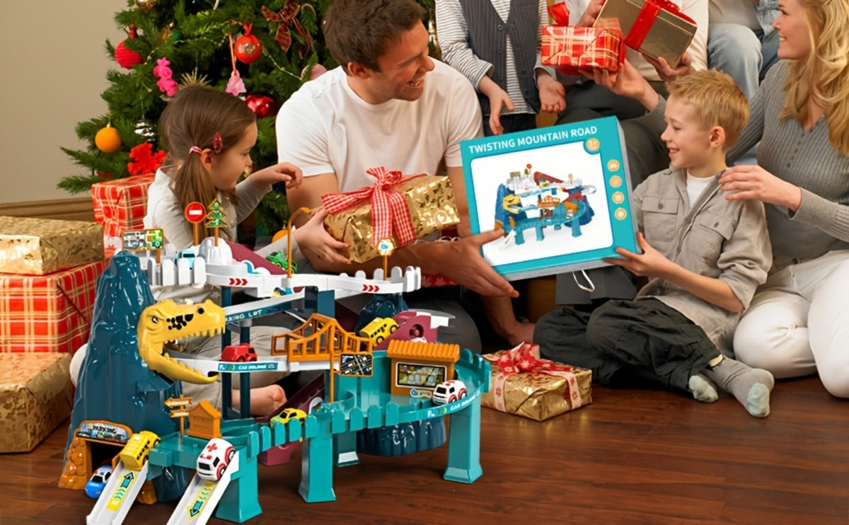 Dinosaur Race Track Toy Set – Multi-Level Dino Car Track with Ramp Launcher & 10 Mini Cars