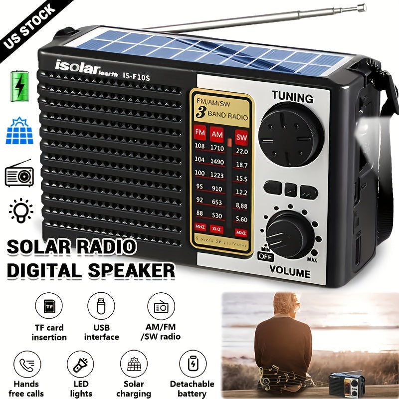 Rechargeable Solar Radio Speaker FM AM Portable Outdoor Radio with MP3 Player Flashlight Adjustable Volume for Camping Hiking Emergency Outdoor Activities Survival Gear Gift for Men