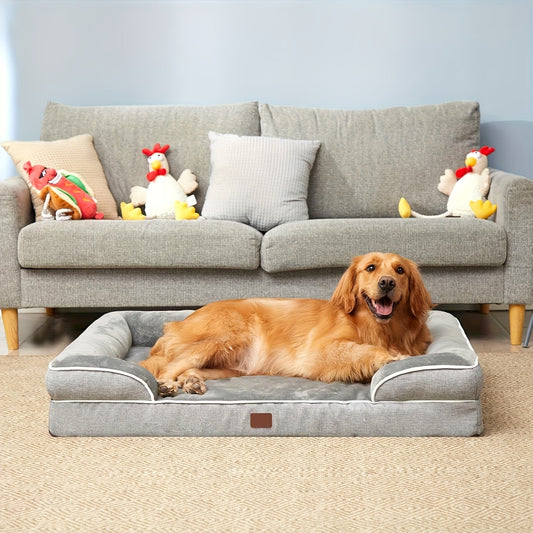Plush Dog Sofa Bed with Washable Cover & Nonskid Bottom - Grey Pet Couch Bed, M/L/XL/XXL