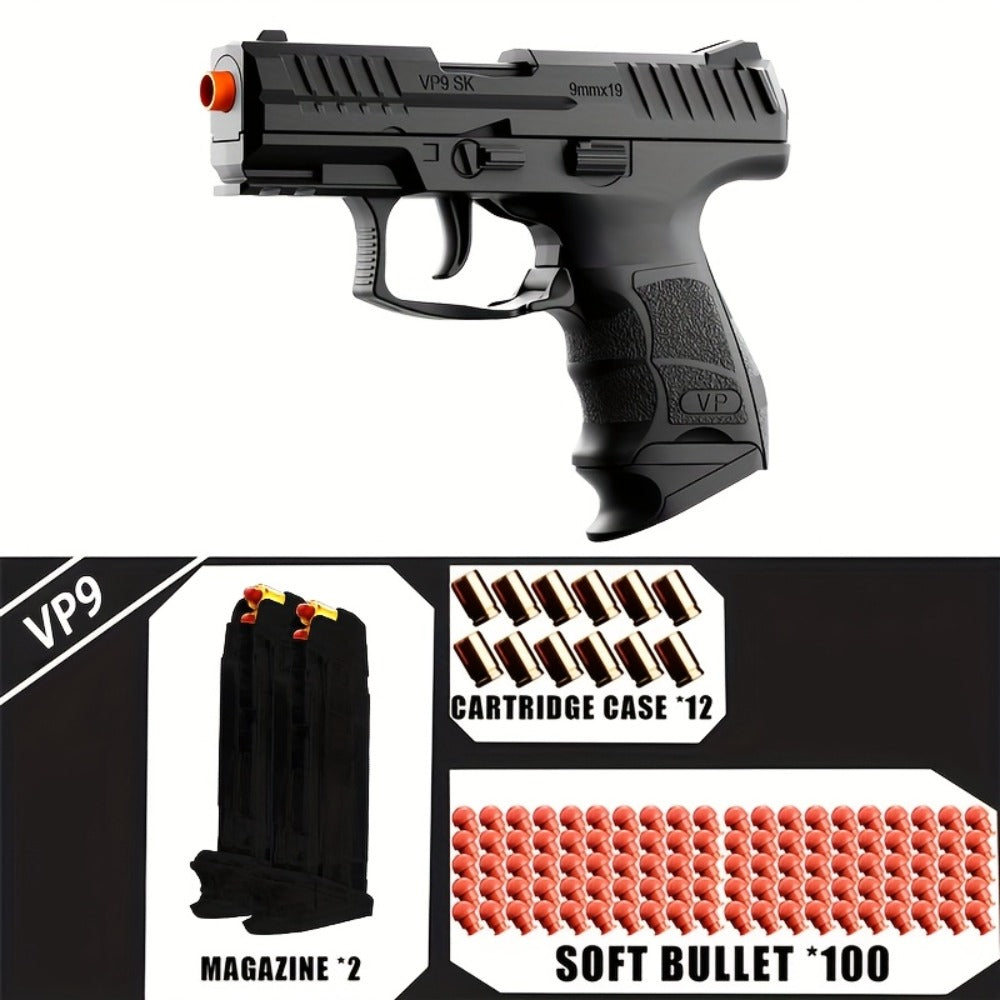 VP9 Soft Bullet Toy Gun Pistol with Shell Ejecting System – Upgraded Semi-Auto Foam Blaster for Boys, Outdoor Shooting Game, Birthday Gift for Kids Ages 6+