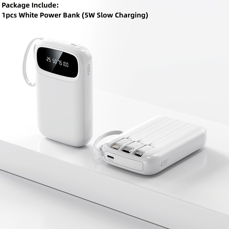 Portable Charger 10000mAh with Built-In 3 Cables Lightning USB-C Micro-USB 22.5W Super Fast Charging Cute Cartoon Mini Power Bank for iPhone Android Travel Backup Battery – Purple Black Red White