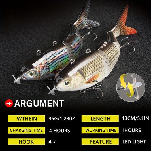 Electric Robotic Swimbait, USB Rechargeable with LED and Multi-Jointed Body, A01