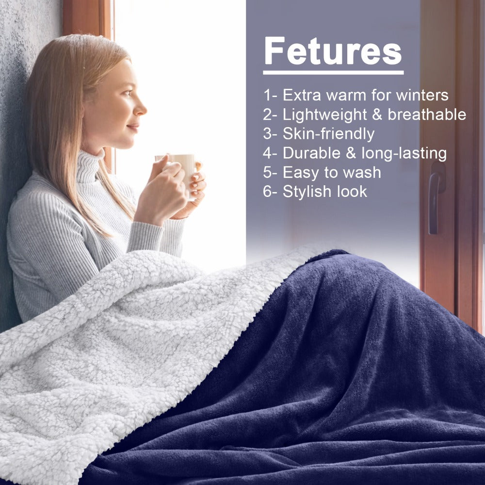 Sherpa Flannel Blanket – Double-Layer Ultra Soft Warm Throw for Bed, Sofa & Bedroom Decor, Better Sleep, 14 Colors, 3 Sizes