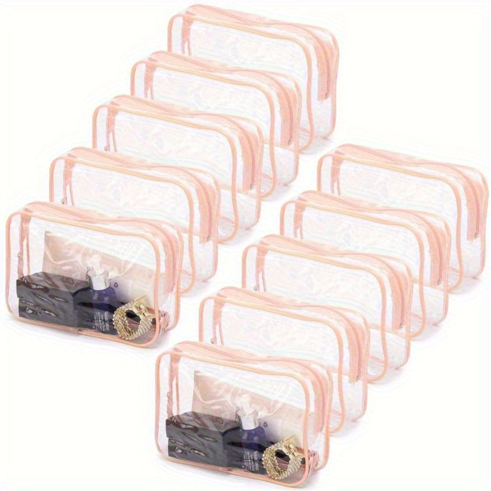 Clear PVC Makeup Bag Set 10 Pcs Transparent Waterproof Cosmetic Bags Reinforced Zipper TSA Approved Travel Toiletry Organizer See-Through Beauty Pouch Black