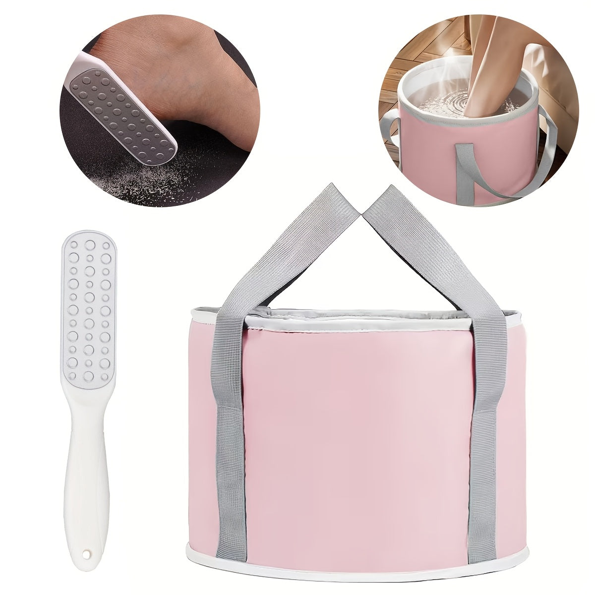 Foot Scrubber & Foldable Foot Soak Tub Set – Dead Skin Remover Callus Exfoliator with Portable Collapsible Foot Bath Bucket | Home Spa Pedicure Kit for Women, Travel Foot Care & Moisturizing Treatment